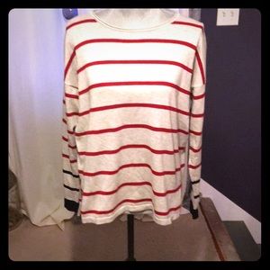 VERVE AMI STRIPED BACK ZIP SWEATER